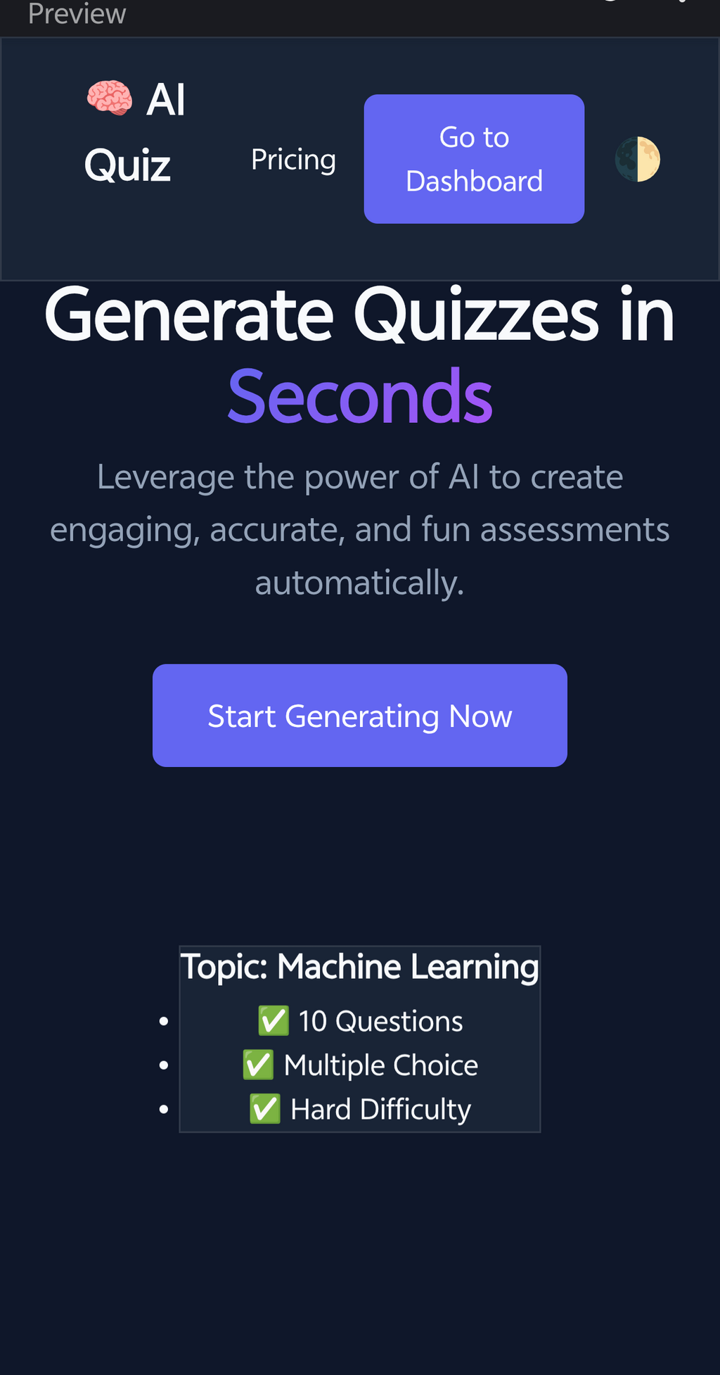 🧠 AI Quiz Generator – Premium AI-Powered Quiz Creation Platform